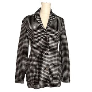 Chaps Houndstooth Blazer Women’s Small Knitted Black White Button Up Ladies